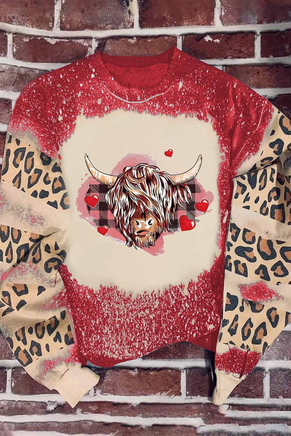 Merry Christmas Multi Tree Print Leopard Sleeve Sweatshirt