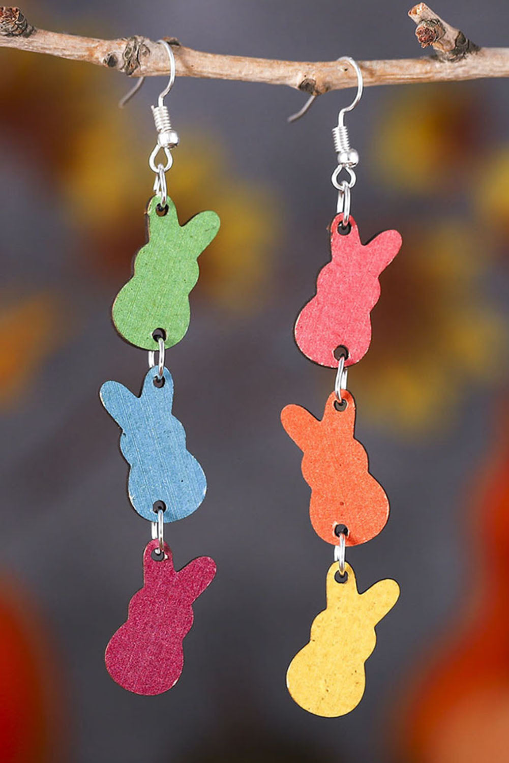 Multicolor Double-side Bunny Pastel Dangle Wood Earrings