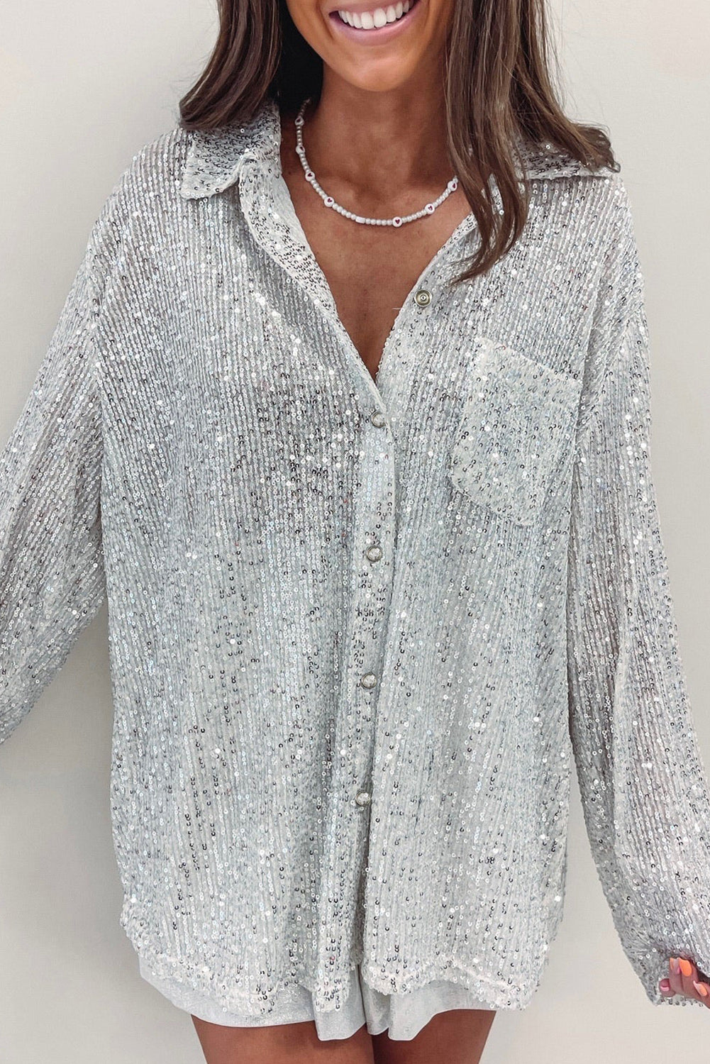 Charleston Nights Sequin Pocketed Loose Shirt