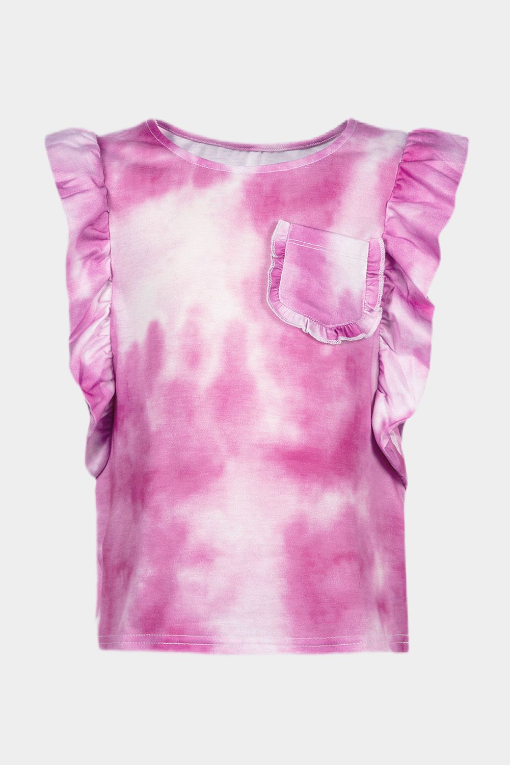 Girls Tie-Dye Ruffle Shoulder Top