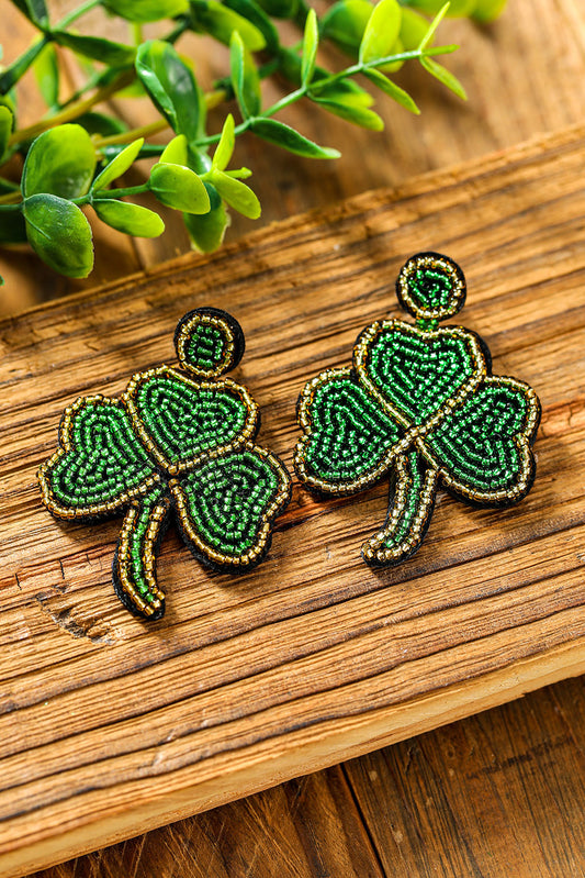 Rice Bead Clover St. Patricks Day Earrings