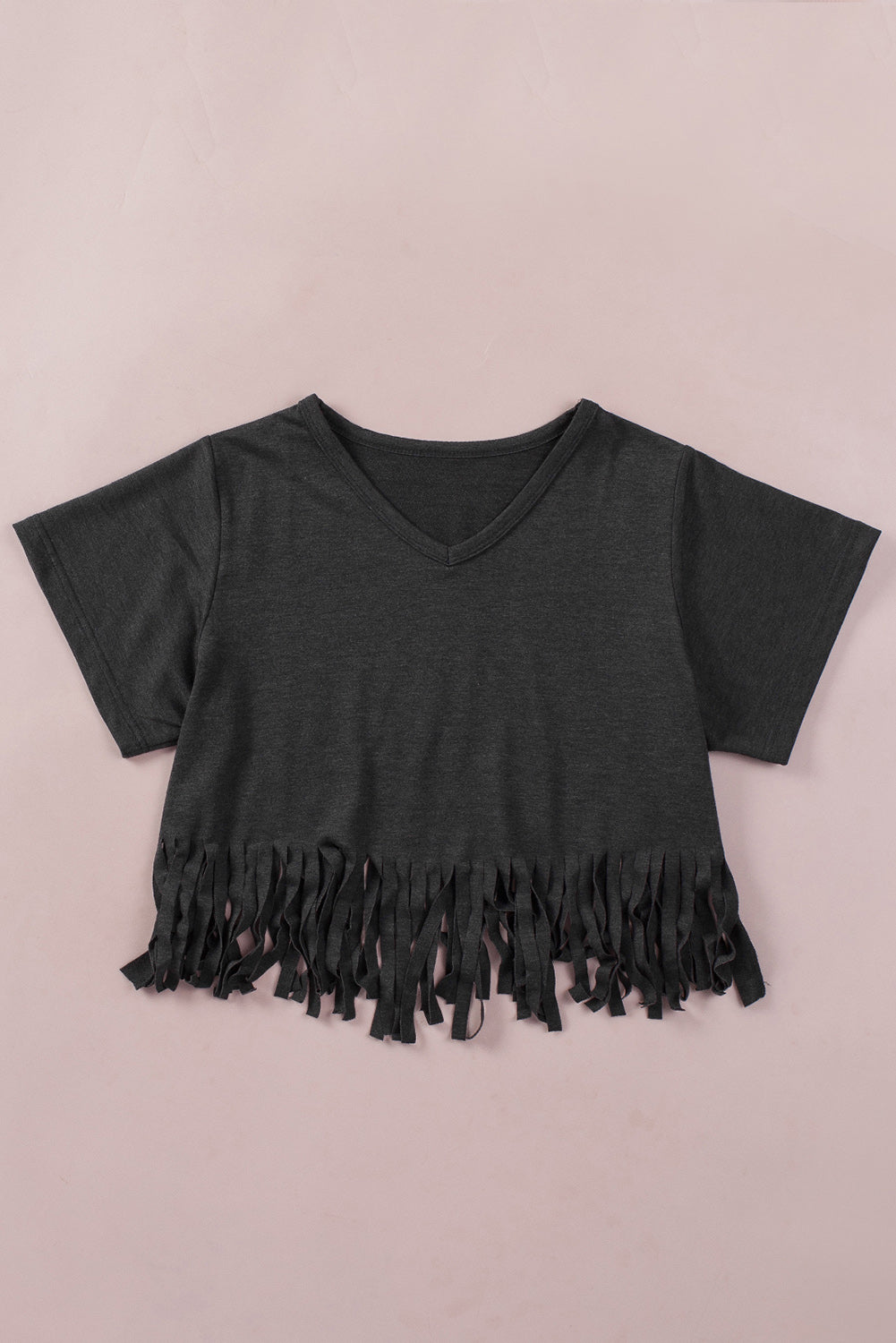 Fringe Hem V Neck T Shirt