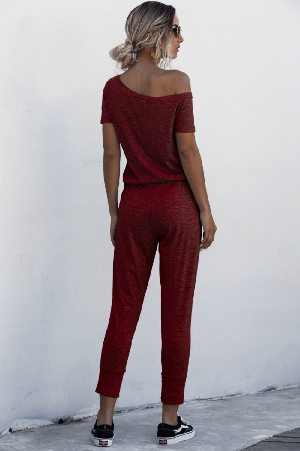 Asymmetrical Neck Tied Jumpsuit with Pockets