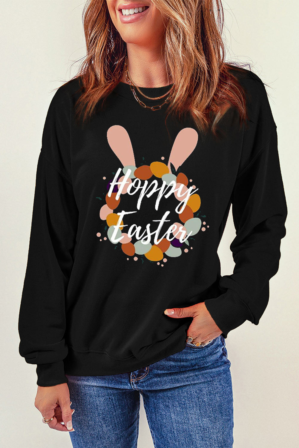 HAPPY EASTER Graphic Dropped Shoulder Sweatshirt