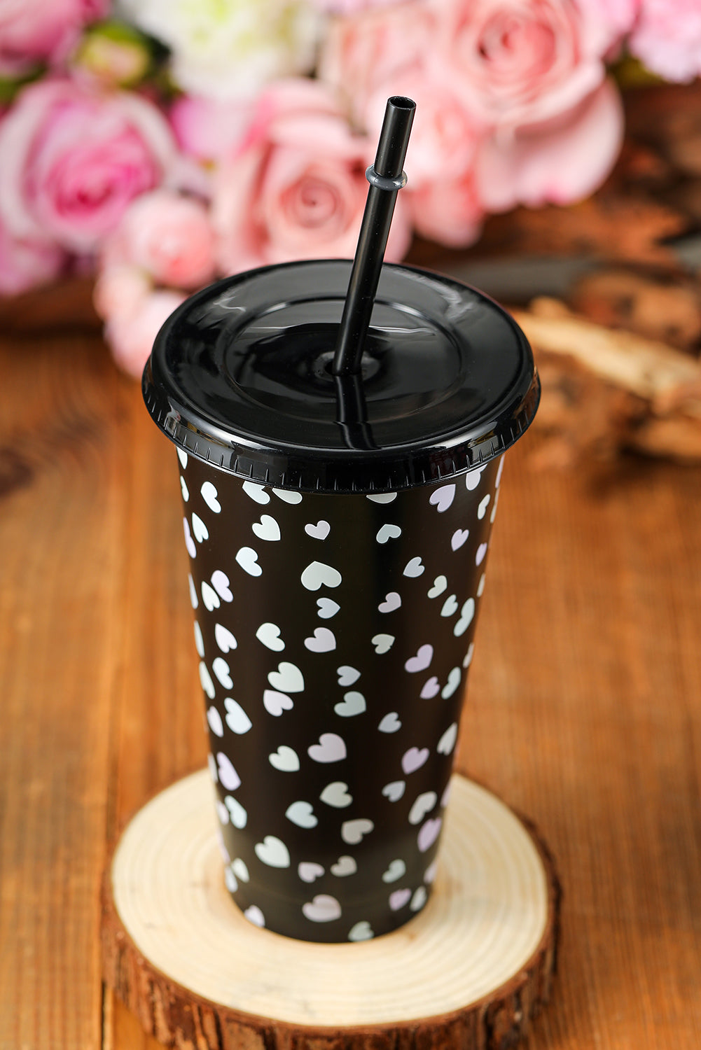 5pcs/pack Valentine Heart Print Plastic Straw Cup