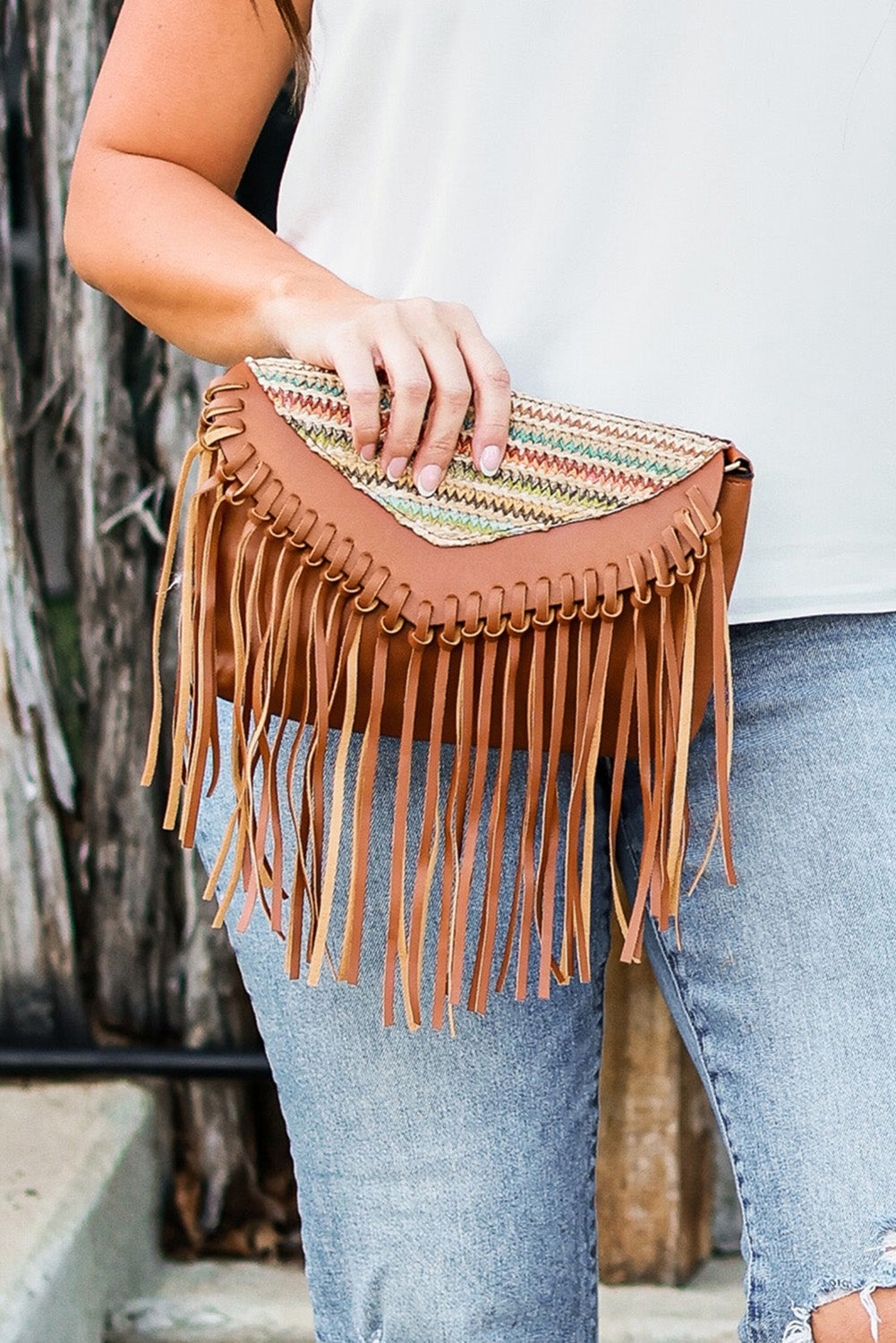 Boho Tribal Crossbody Fringe Envelope Bag