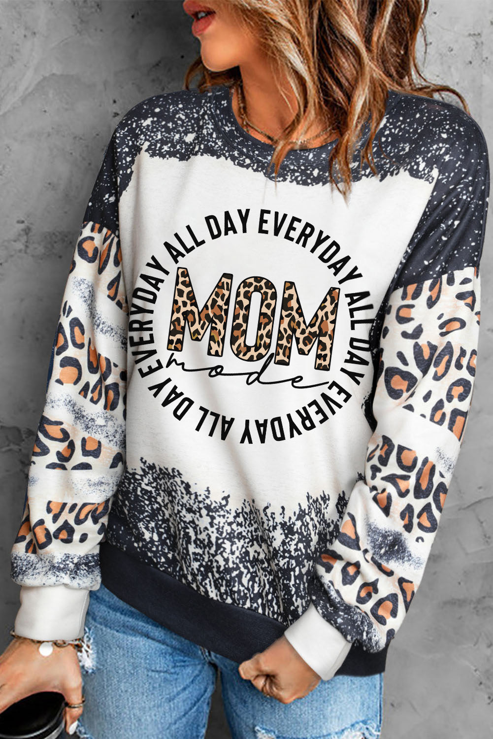 Merry Christmas Multi Tree Print Leopard Sleeve Sweatshirt