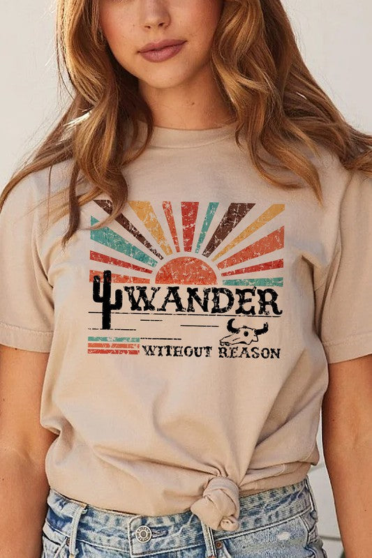 WANDER WESTERN SUNSET VIBE COTTON GRAPHIC T-SHIRT