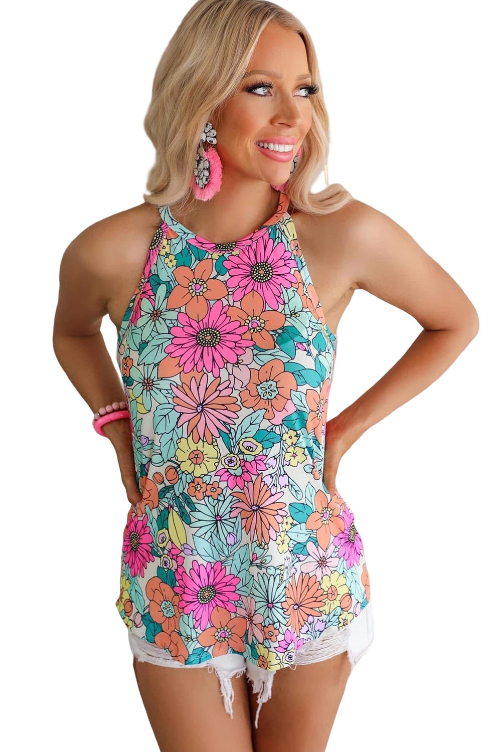 Multicolor Floral Print Sleeveless Tank Top