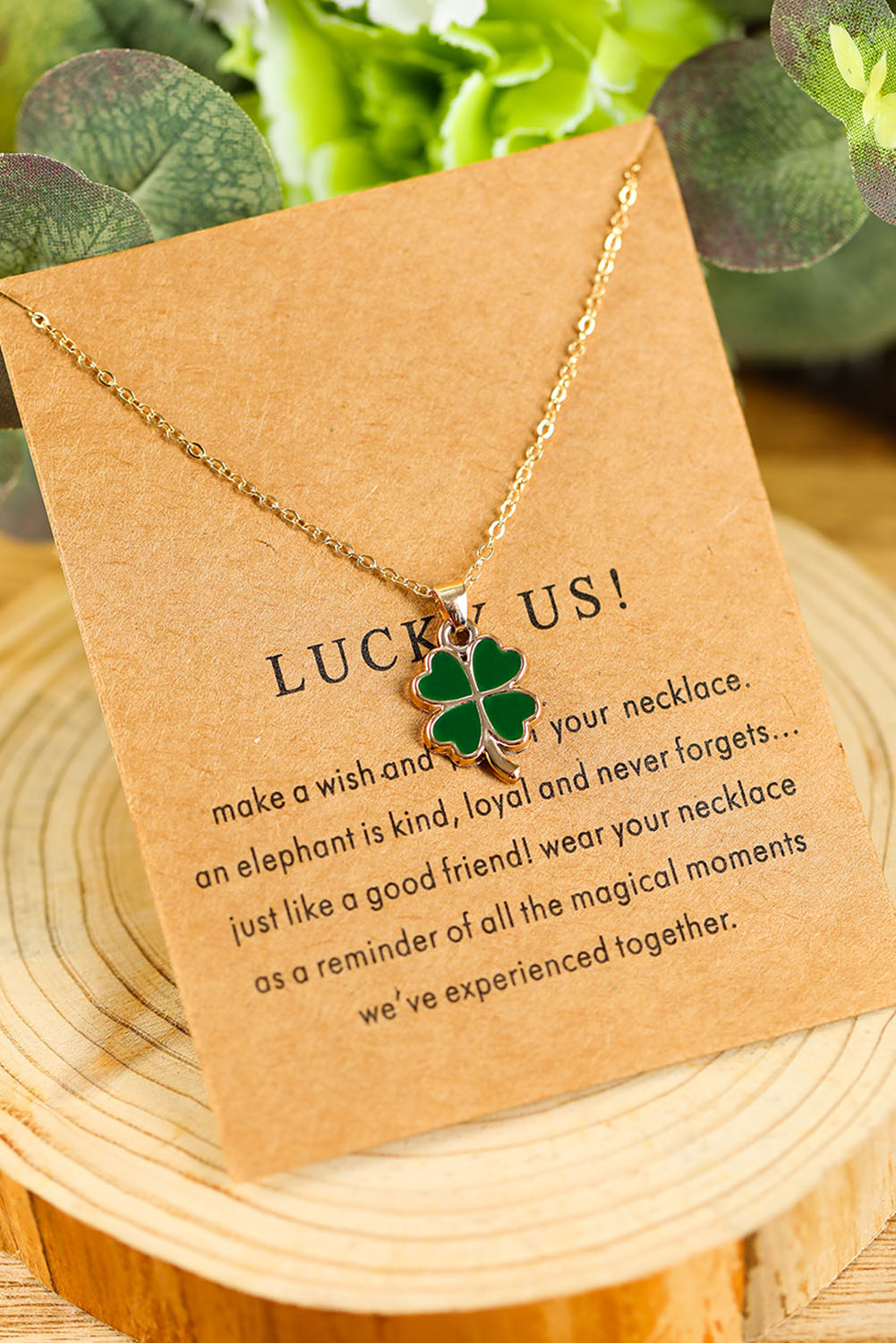 St. Patricks Day Clover Pendant Alloy Card Necklace