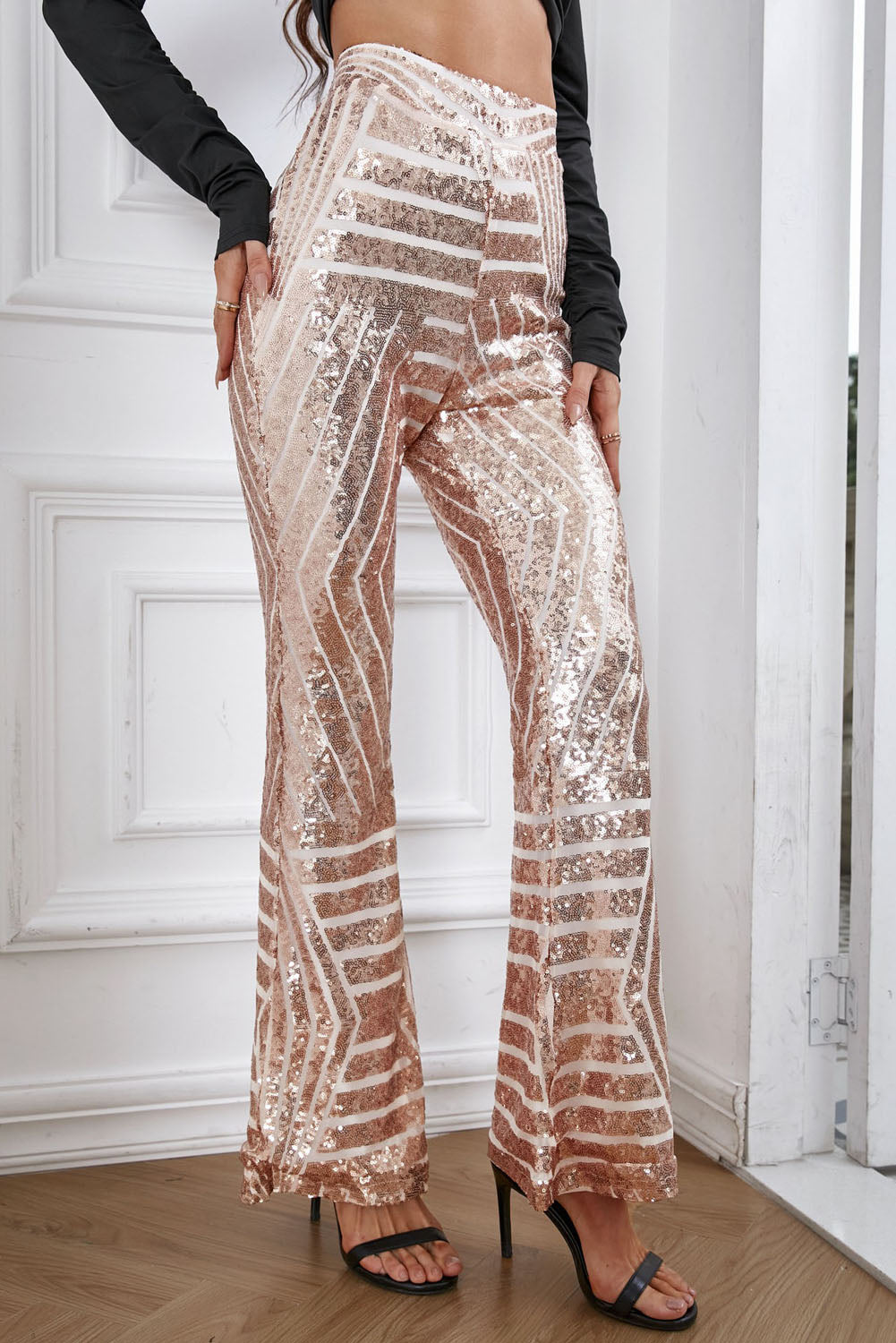 Sequin High Waist Flared Pants