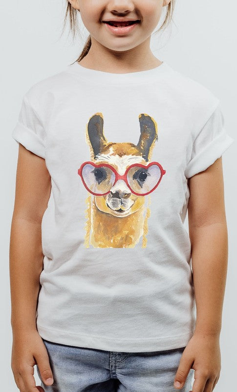 Watercolor Llama Heart Glasses KIDS Graphic Tee