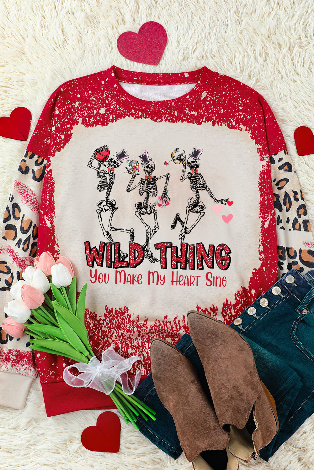 Merry Christmas Multi Tree Print Leopard Sleeve Sweatshirt