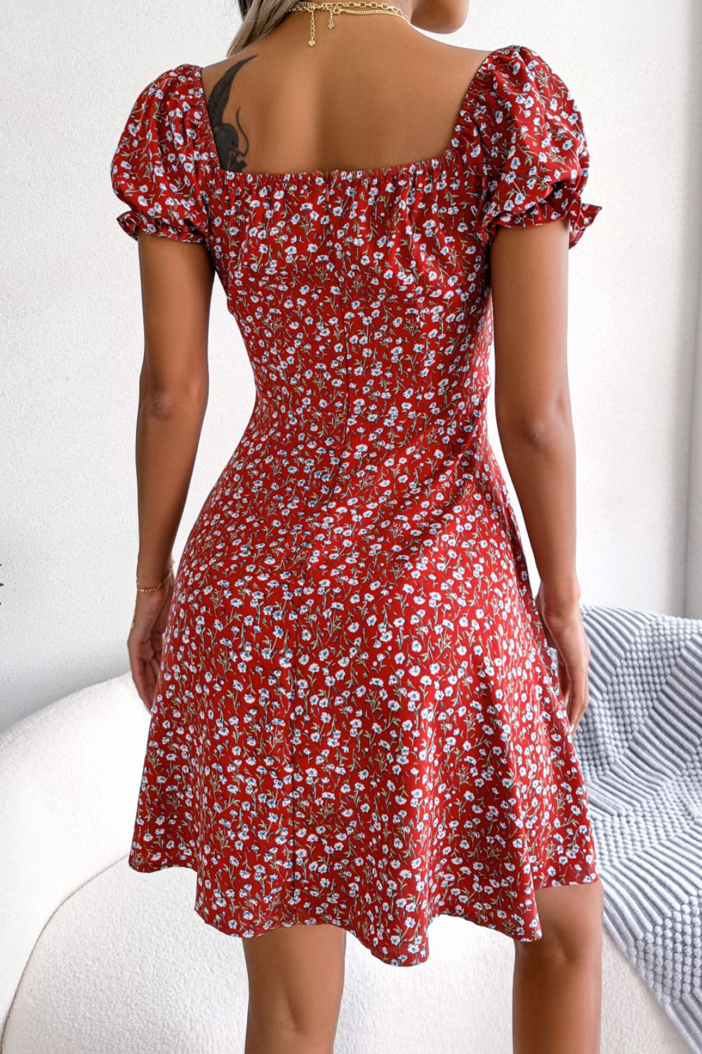 Ditsy Floral Drawstring A-Line Dress