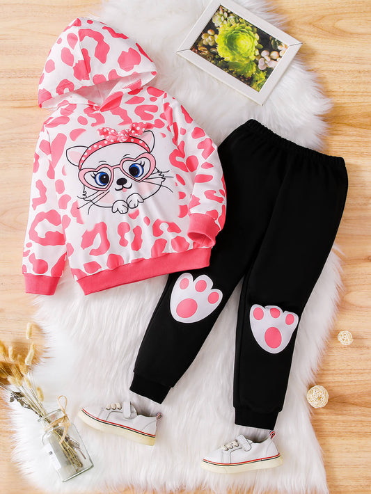 Girls Animal Print Graphic Hoodie and Joggers Set