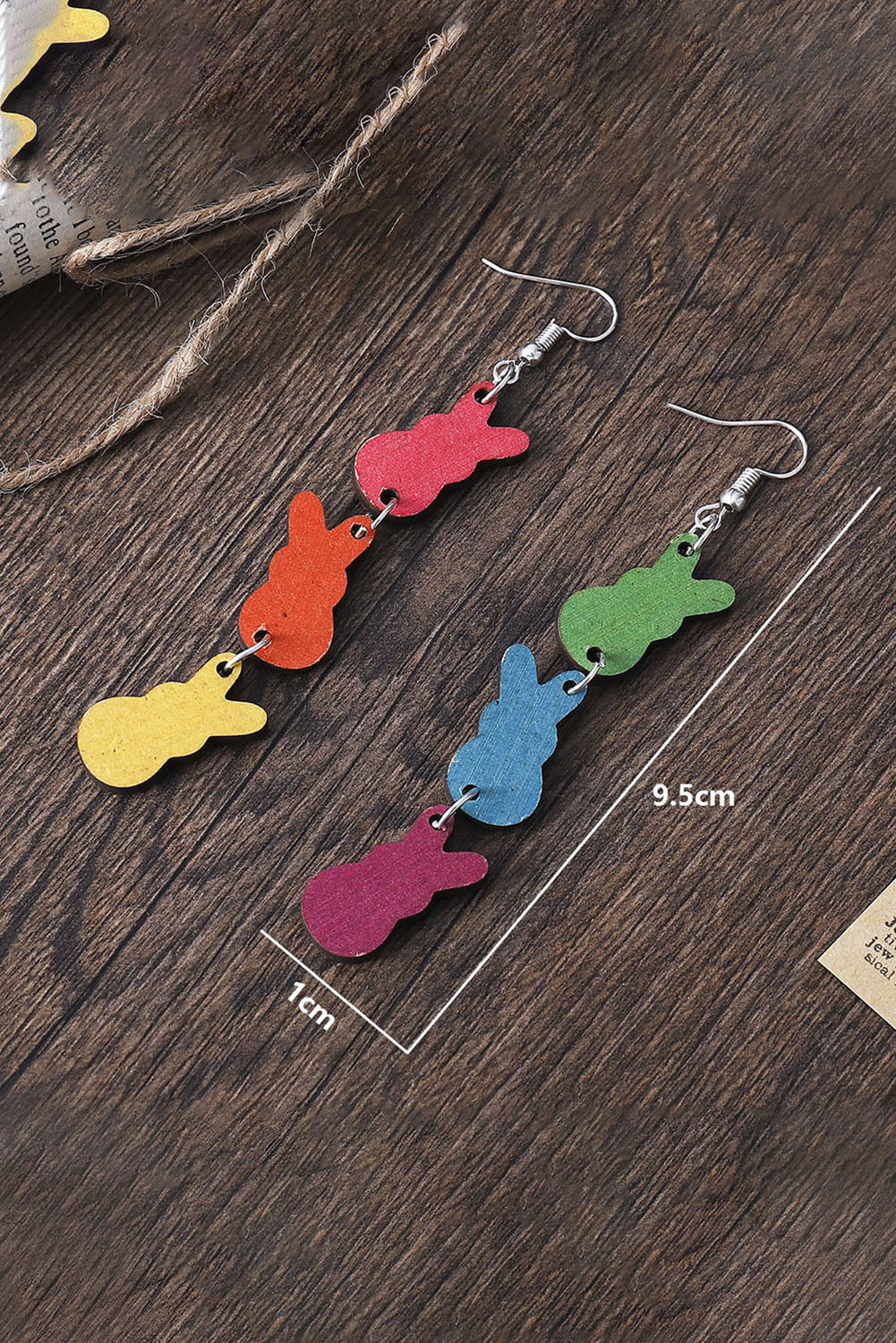 Multicolor Double-side Bunny Pastel Dangle Wood Earrings